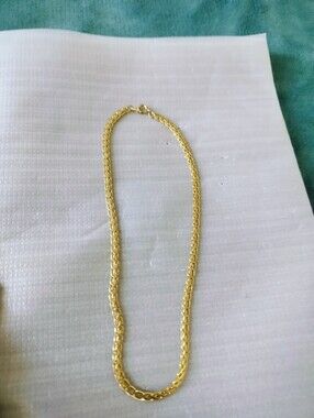 Vintage Gold Plated Flat Braid Link Chain Necklace, Minimalist Layering Chain